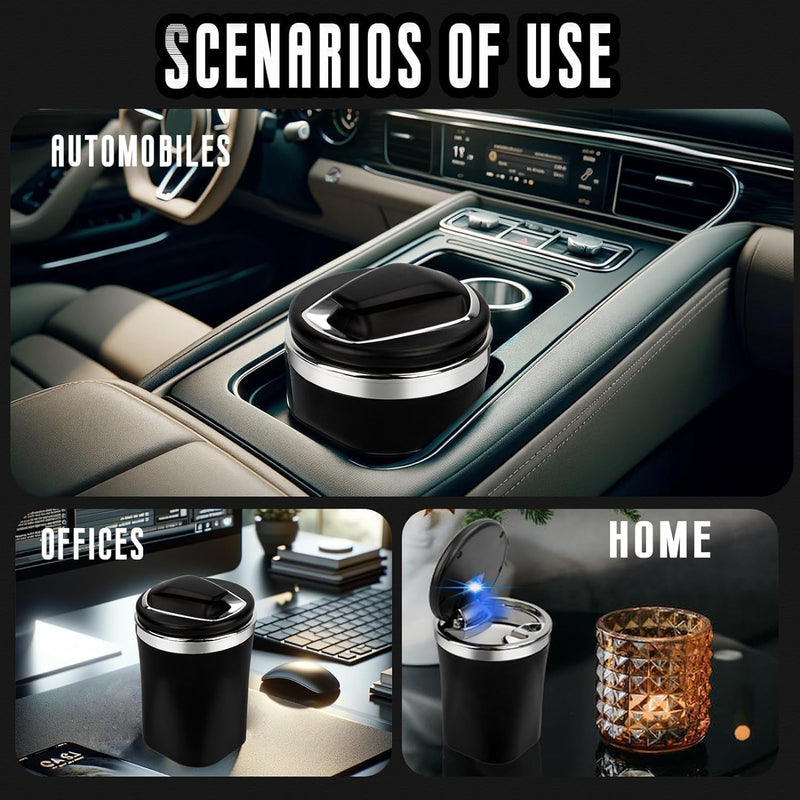 SmokeTrap: Portable Car Ashtray with Smell-Proof Lid & LED Light â€“ Ideal for Cup Holders & Travel Use