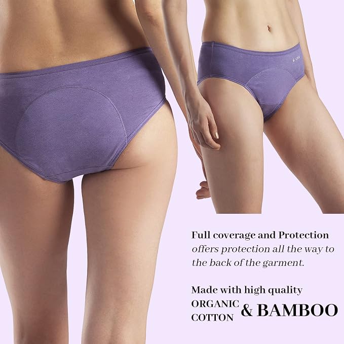 Women Period Panty Hipster Leak Proof Underwear, Reusable Odor & Stain Free, Bamboo Cotton Anti-Bacterial Menstrual Panties for Women, to Be Used with Pads