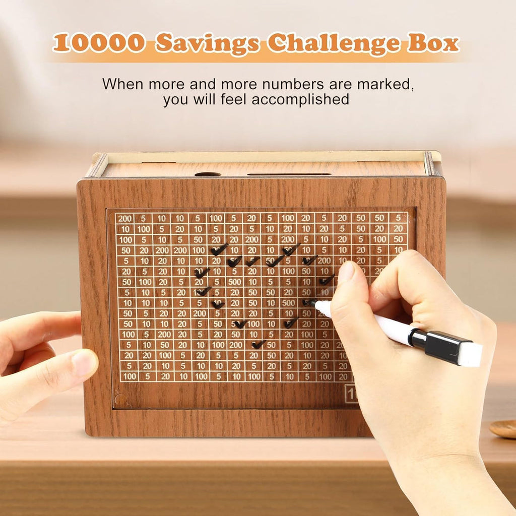DreamBank: Wooden Savings Bank with Visual Tracker â€“ Daily Motivation Piggy Bank for Goal Saving, Habit Building & Gifting