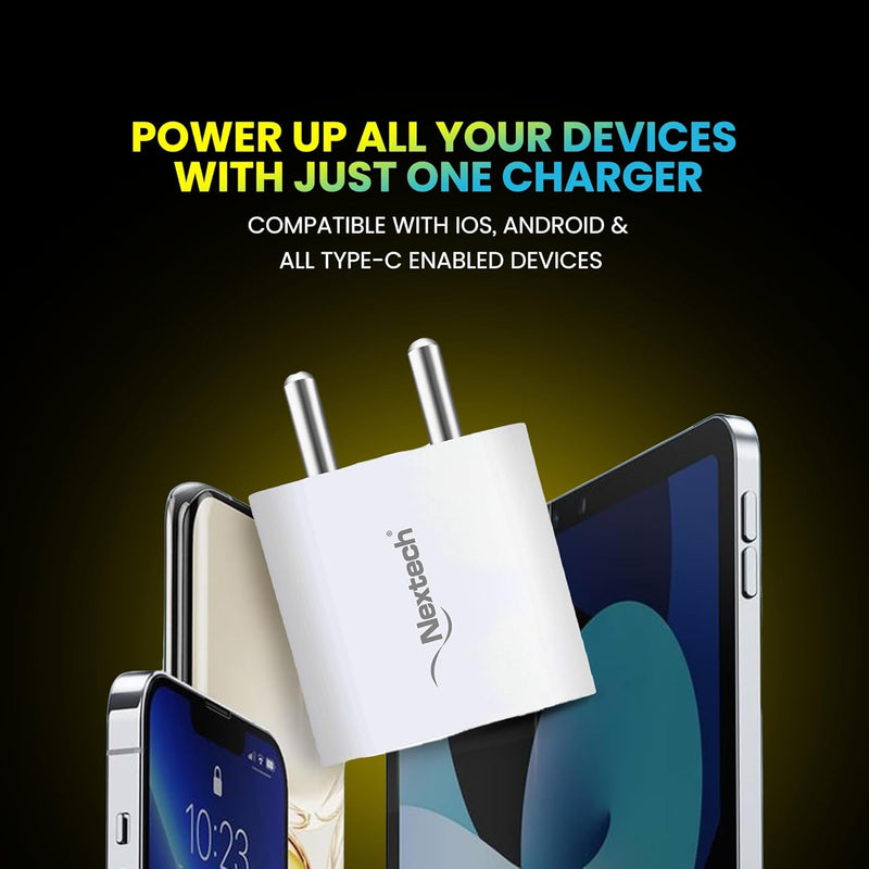 Nextech 20W PD 3.0 Type-C Power Adapter Compatible with iPhone 12 Mini/12/12 Pro/12 Pro Max, 11, 8 Plus, iPad Pro, AirPods Pro, Pixel 3