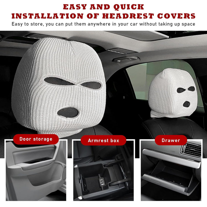 Mugz: Car Seat Mask Headrest Covers (Set of 2) â€“ Universal Fit for Car Interiors, Powerful Decoration & Headrest Protection