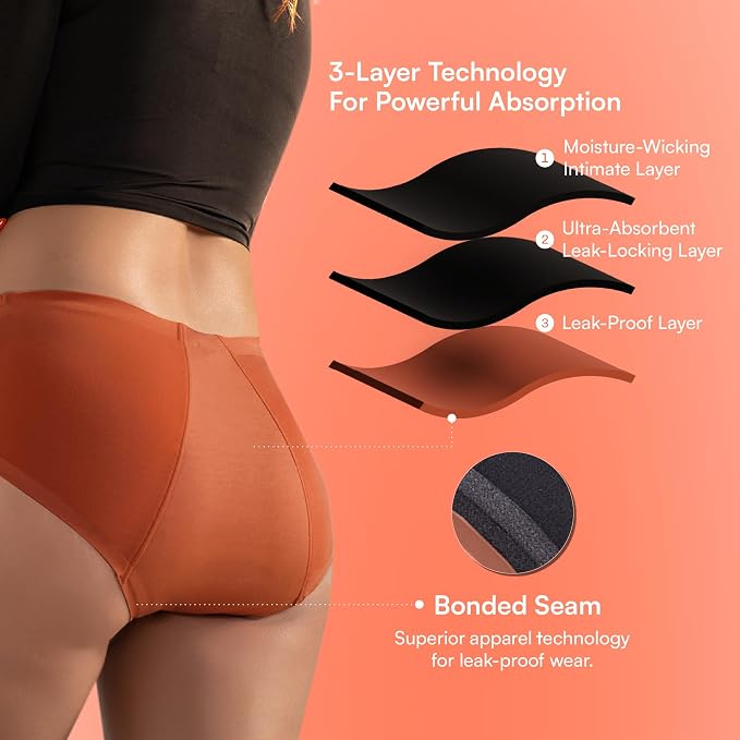 Period Panty for Girls & Women - Dark Brown, No Pads Required, Mid-Waist, Reusable, Leakproof, No Rashes