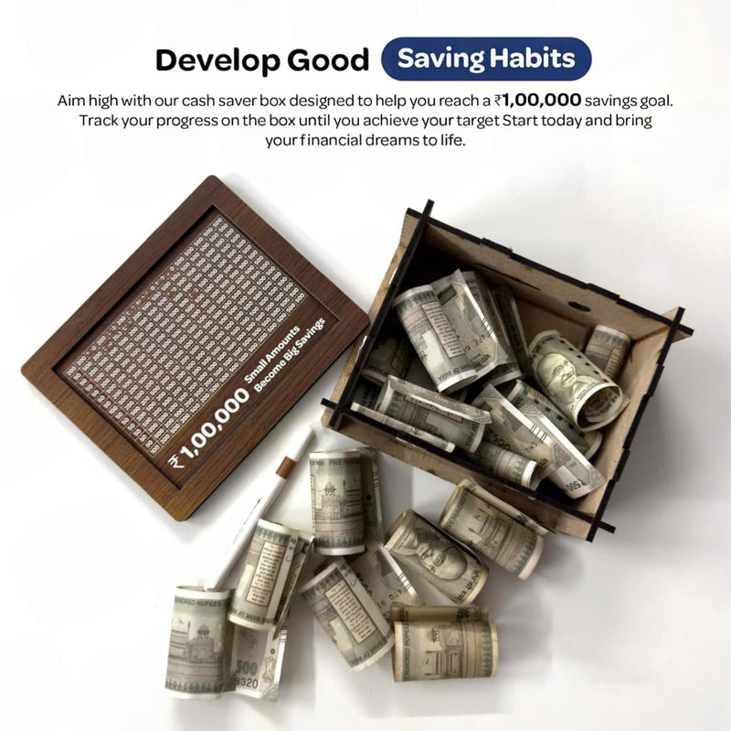 DreamBank: Wooden Savings Bank with Visual Tracker â€“ Daily Motivation Piggy Bank for Goal Saving, Habit Building & Gifting