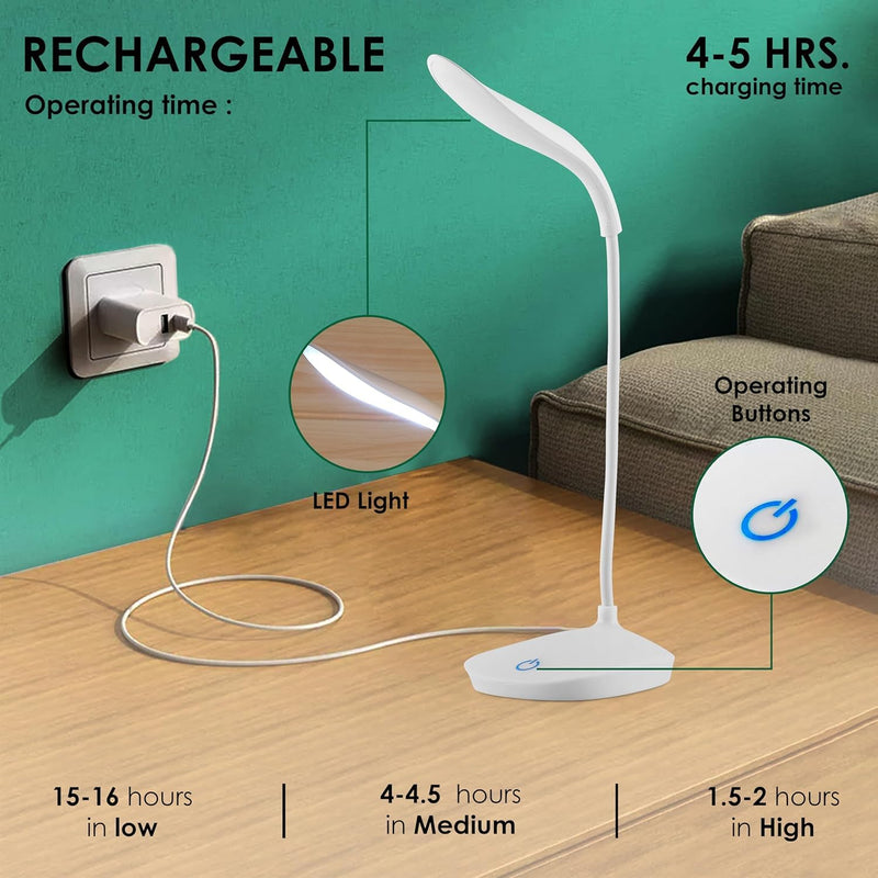 DeskBuddy: Foldable Rechargeable LED Desk Lamp with 3 Brightness Levels, USB Charging for Students, Reading & Home Office