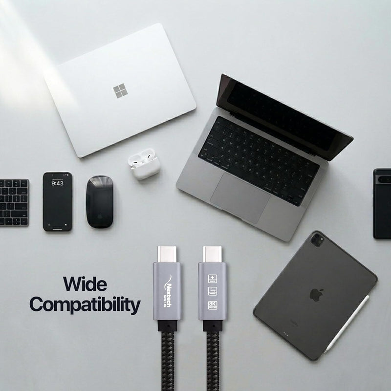 Nextech USB-C to USB-C Thunderbolt 4 / USB4 Cable 240W PD, 40Gbps Data Transfer, 8K@60Hz Video Support, E-Marker Smart Chip, Type-C Fast Charging Cable for MacBook, iPhone, iPad, Galaxy, Laptops & SSD