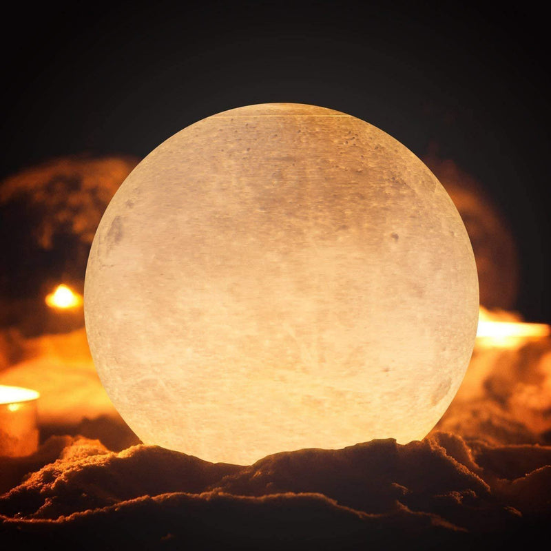 LunaGlow: 3D RGB Moon Lamp with 7-Color Touch Control, USB Rechargeable Design & Wooden Stand for Bedroom & Gifting