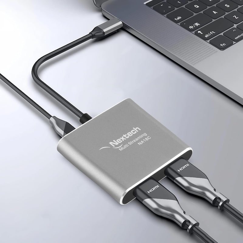 Nextech 4-in-1 USB-C to Dual HDMI Adapter â€“ Dual Display 4K@60Hz Single / 4K@30Hz Dual, MST Support (Windows), macOS Mirror Mode Supported, 100W PD Charging, USB Port â€“ Type-C Dock for macbook