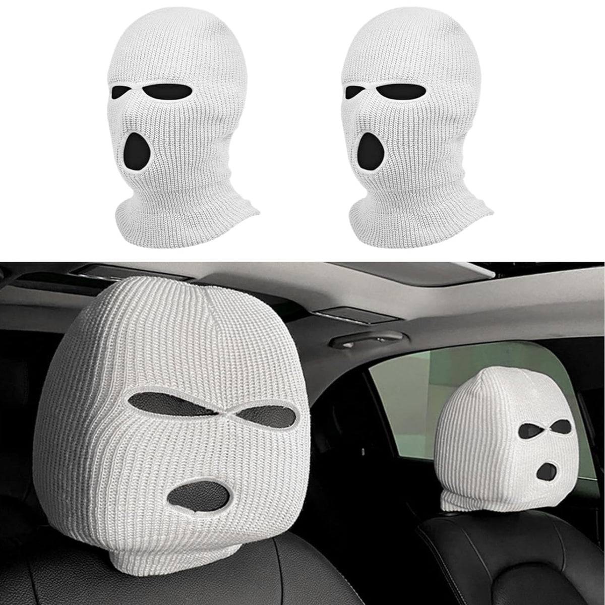 Mugz: Car Seat Mask Headrest Covers (Set of 2) â€“ Universal Fit for Car Interiors, Powerful Decoration & Headrest Protection