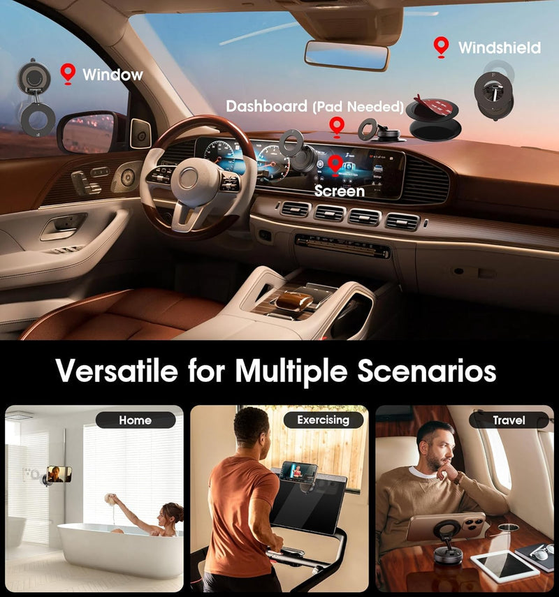 MagStik: Magnetic Vacuum Suction Phone Mount, 360Â° Rotating Car Phone Holder with Hands-Free Secure Grip for Dashboard, Windshield, Gym & Mirror