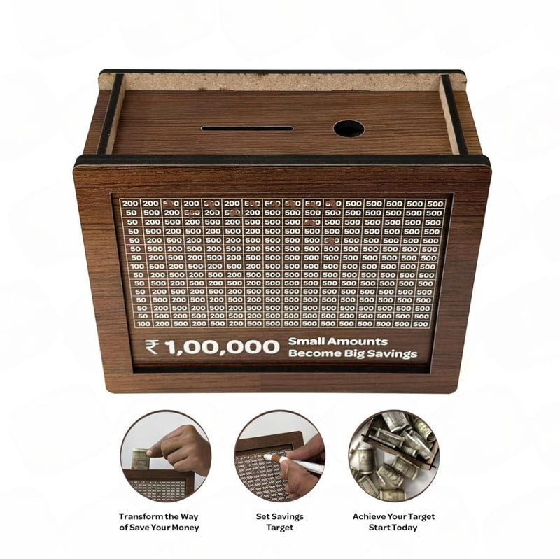 DreamBank: Wooden Savings Bank with Visual Tracker â€“ Daily Motivation Piggy Bank for Goal Saving, Habit Building & Gifting