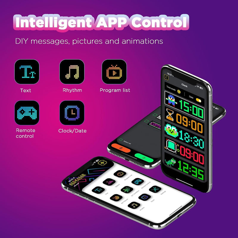 Pixy: RGB LED Matrix Display Panel with App & Remote Control, Flexible Pixel Sign Board for Cars, Rooms, Offices & Custom Scrolling Messages (7" Ã— 3")