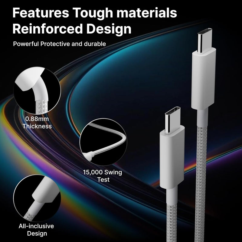 Nylo: USB-C to USB-C Fast Charging Data Cable, Nylon Braided Cable with PD Fast Charge, Data Sync for iPhone 16/16e/15 Series, MacBook & USB-C Devices