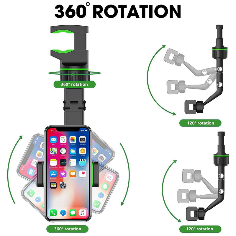 Holdit: Universal Multi-Joint Rearview Mirror Phone Holder, 360Â° Adjustable Car Mount for Car & Hands-Free Use