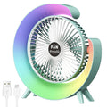 GFan: RGB LED Rechargeable Desk Fan with 3 Speeds â€“ 180Â° Adjustable, USB Charging & 4-Hour Backup for Table, Office & Travel Use