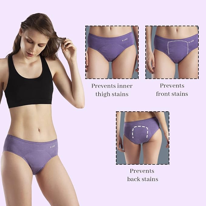 Women Period Panty Hipster Leak Proof Underwear, Reusable Odor & Stain Free, Bamboo Cotton Anti-Bacterial Menstrual Panties for Women, to Be Used with Pads