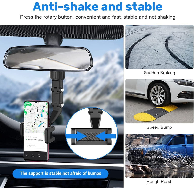 Holdit: Universal Multi-Joint Rearview Mirror Phone Holder, 360Â° Adjustable Car Mount for Car & Hands-Free Use