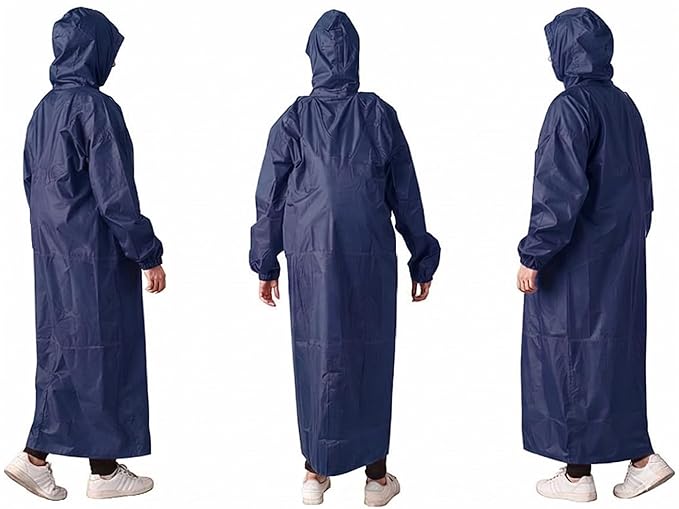 Women's Waterproof Rain Coat, Blue, Full Length, Polyester, Adjustable Hood, Side Pockets, Free Size