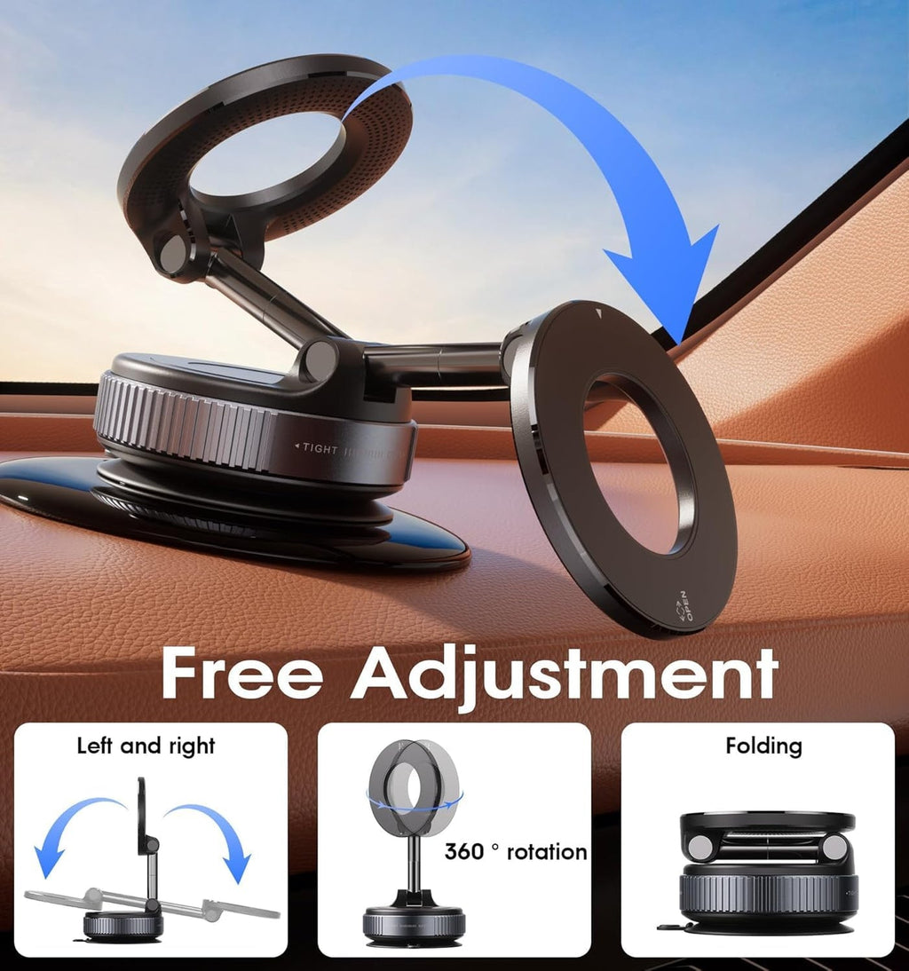 MagStik: Magnetic Vacuum Suction Phone Mount, 360Â° Rotating Car Phone Holder with Hands-Free Secure Grip for Dashboard, Windshield, Gym & Mirror