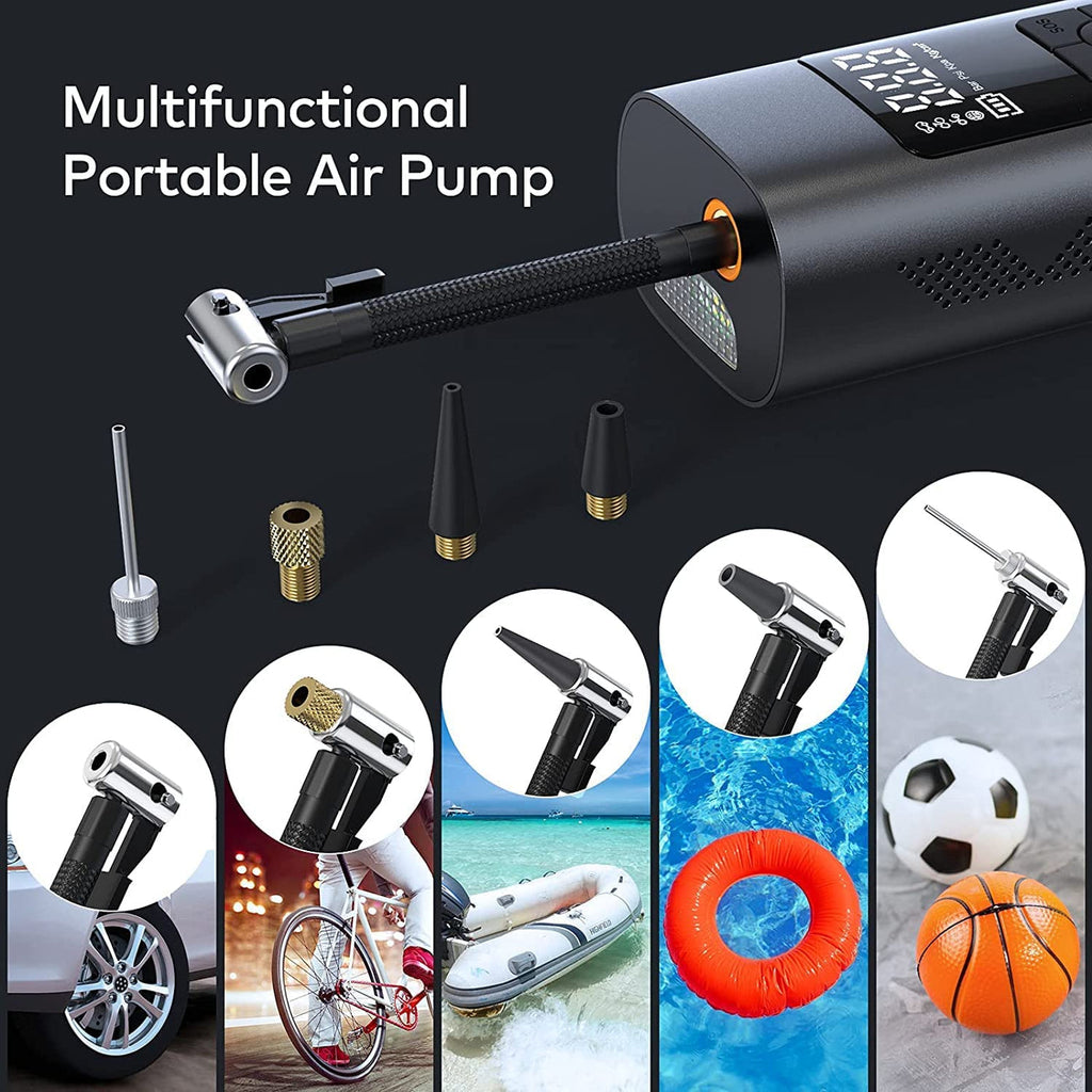 Inflato: Portable Tire Inflator & Power Bank â€“ 150PSI Air Pump with Digital Gauge, LED Light, Heat Dissipation & 8000mAh Battery for Bikes, Cars & Emergencies
