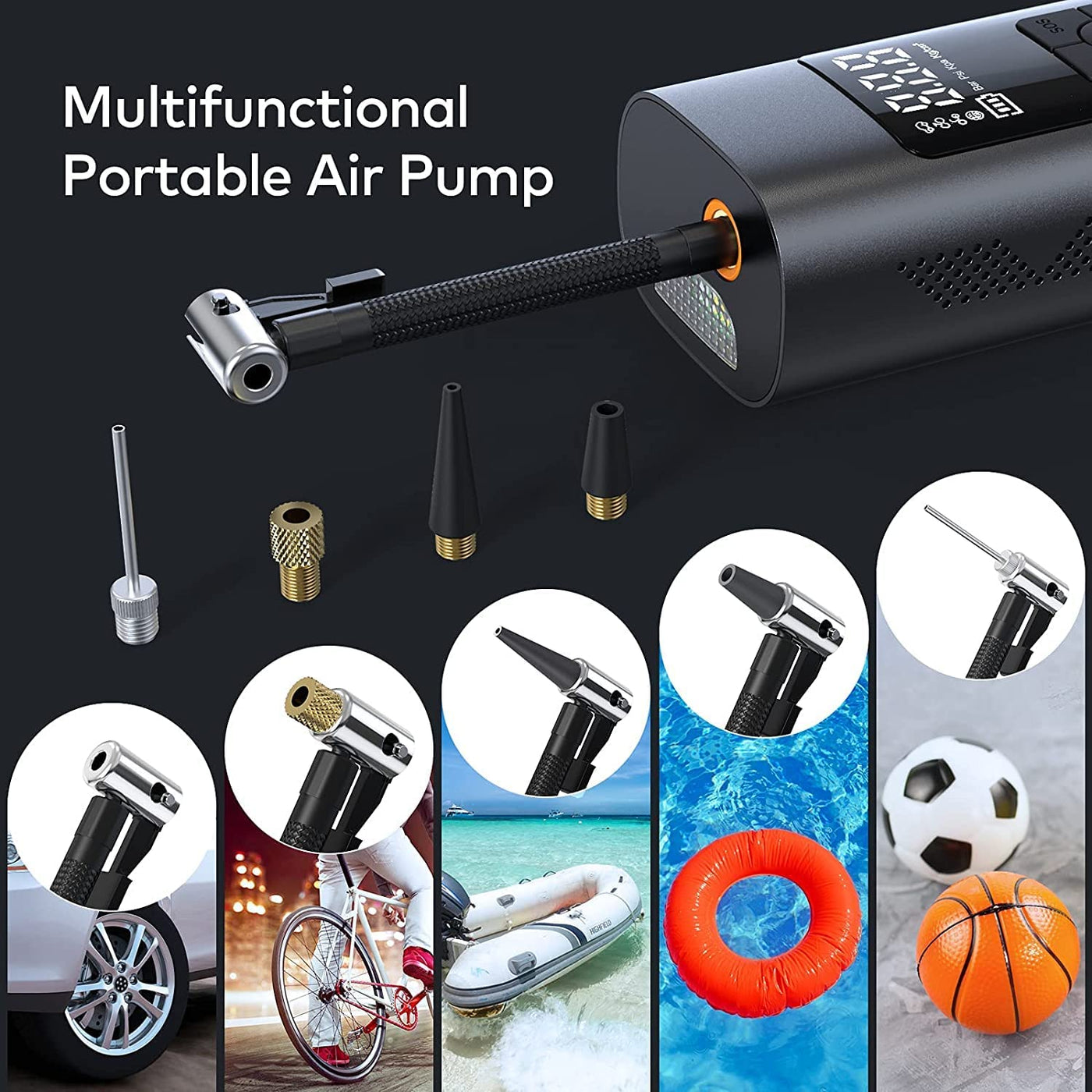 Inflato: Portable Tire Inflator & Power Bank â€“ 150PSI Air Pump with Digital Gauge, LED Light, Heat Dissipation & 8000mAh Battery for Bikes, Cars & Emergencies