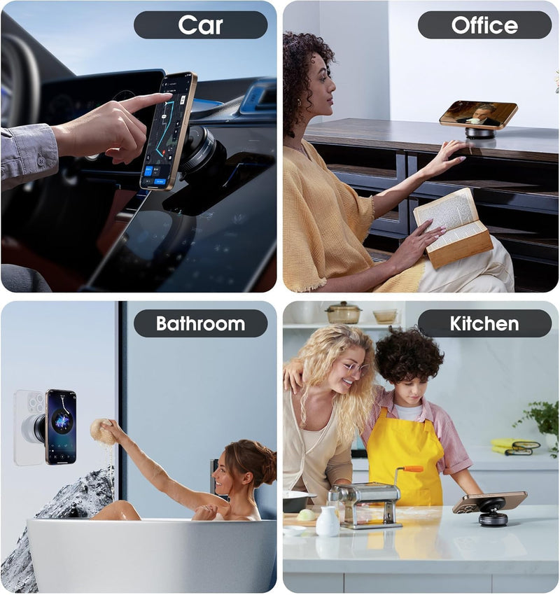 Stikko: Magsafe Strong Rotatable Suction Phone Holder for Car, Shower, Gym, Mi â€“ Includes Magnet Ring