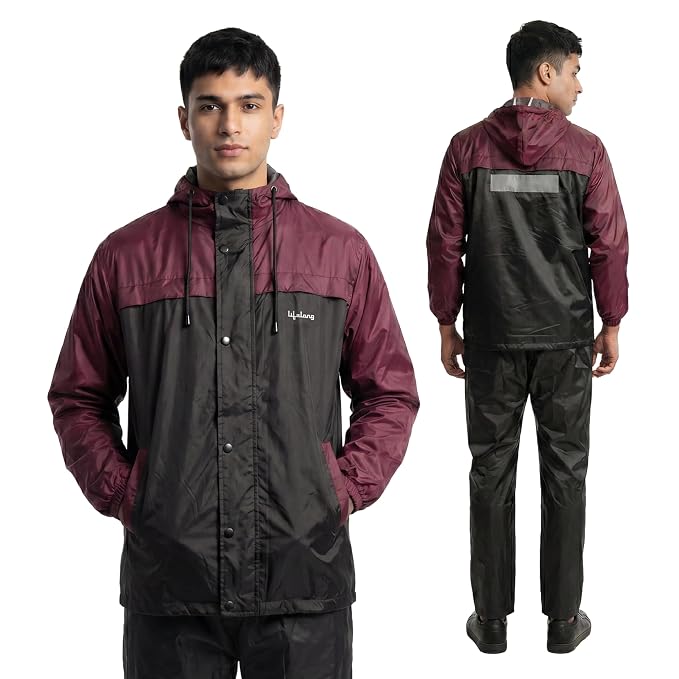 Raincoat Set | Waterproof Polyester Double-Coated Reversible Rain Suit | Hooded Jacket with Inner Mobile Pocket & Pants