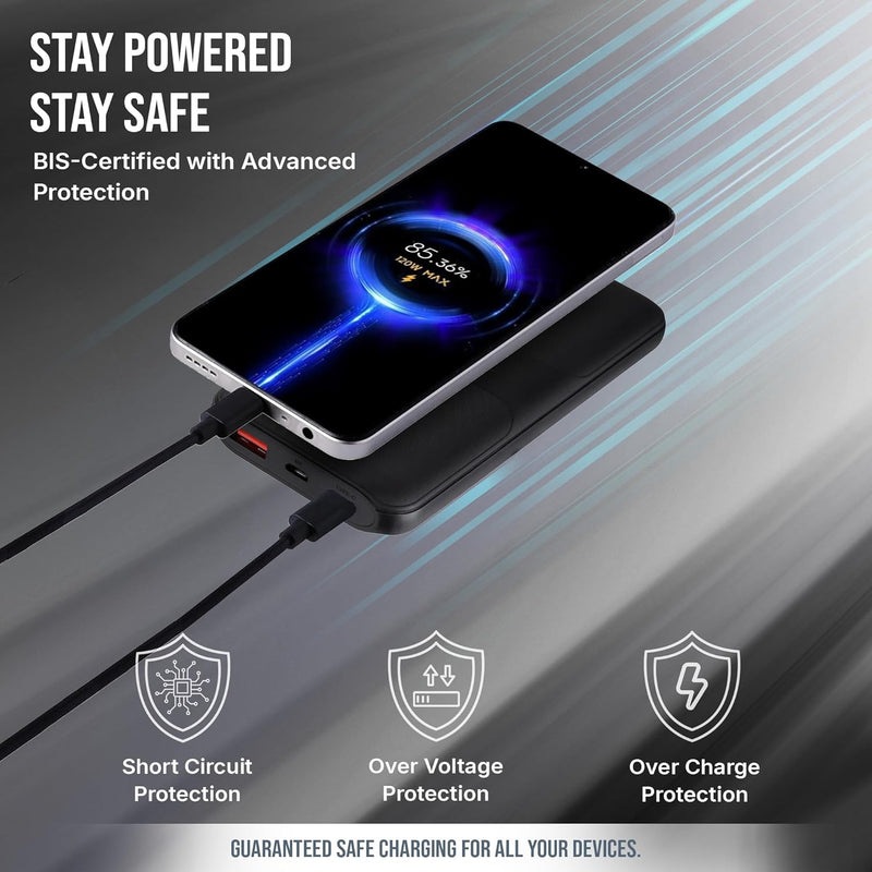 Nextech Slender PDQC 22.5W | 10000mAh | Made in India | Fast Charging | Ultra Slim Power Bank | Type-C PD & QC 3.0 USB Output | Compatible with Smartphones, iPhone, Android | Charcoal Black