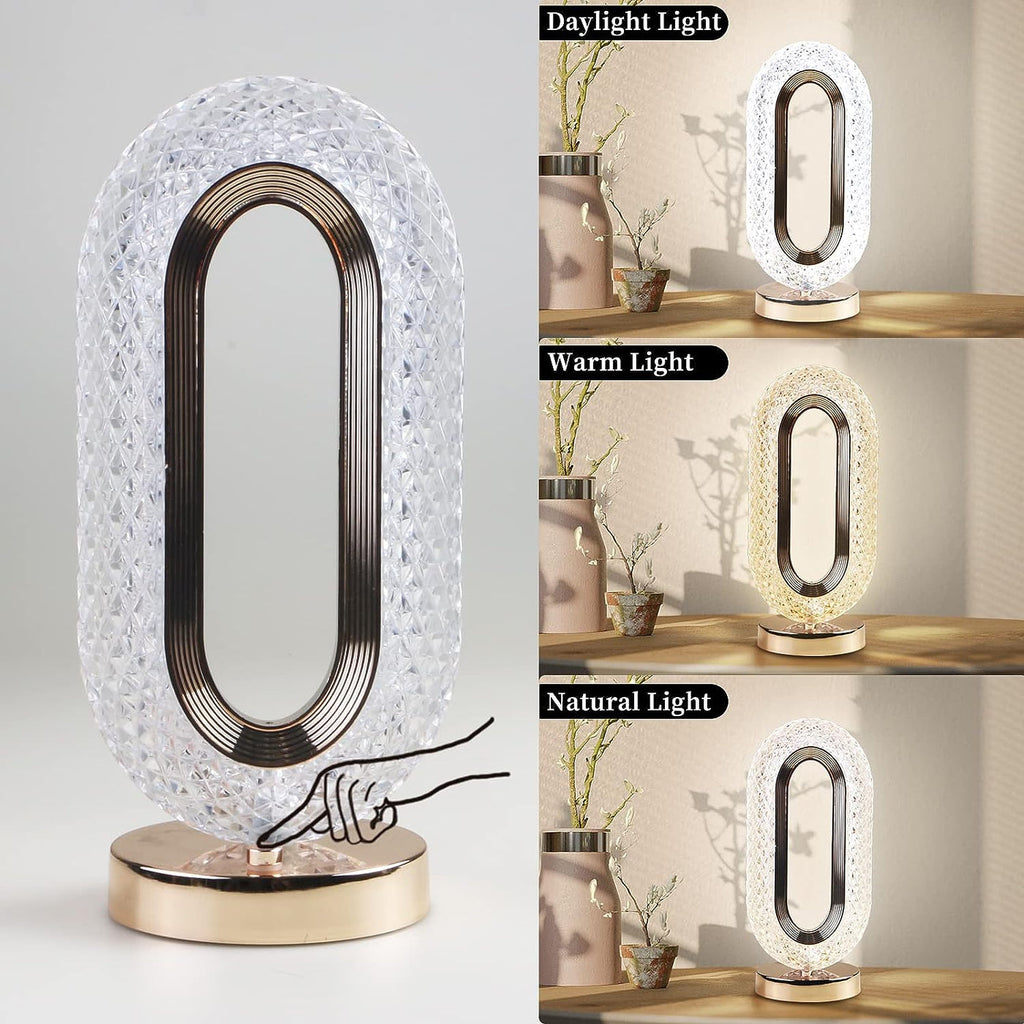 Crysta: Dimmable Touch Control Crystal Table Lamp with USB Rechargeable LED & Elegant Oval Design for Home, Bedroom & DÃ©cor