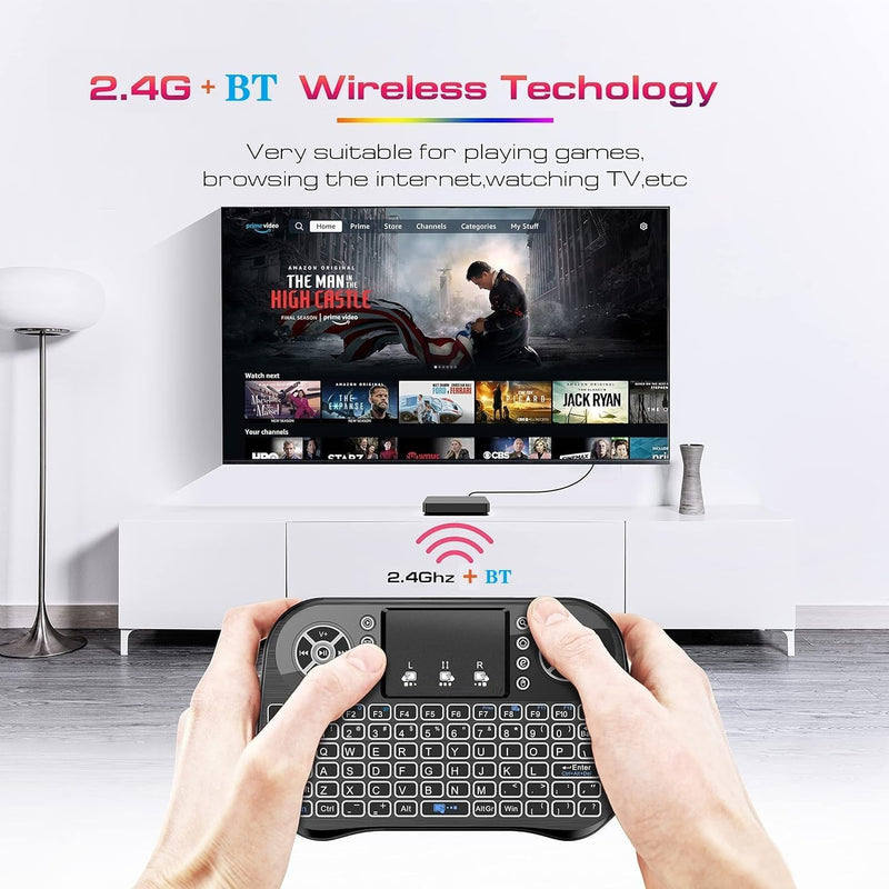 Black wireless keyboard with touchpad on a white background