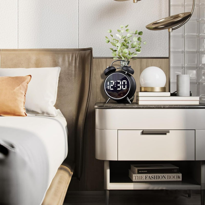 Wakee: Retro LED Alarm Clock with Twin Bells â€“ Extra Loud Battery-Powered Clock for Heavy Sleepers, Stylish Wake-Ups & Desk or Bedroom Decor