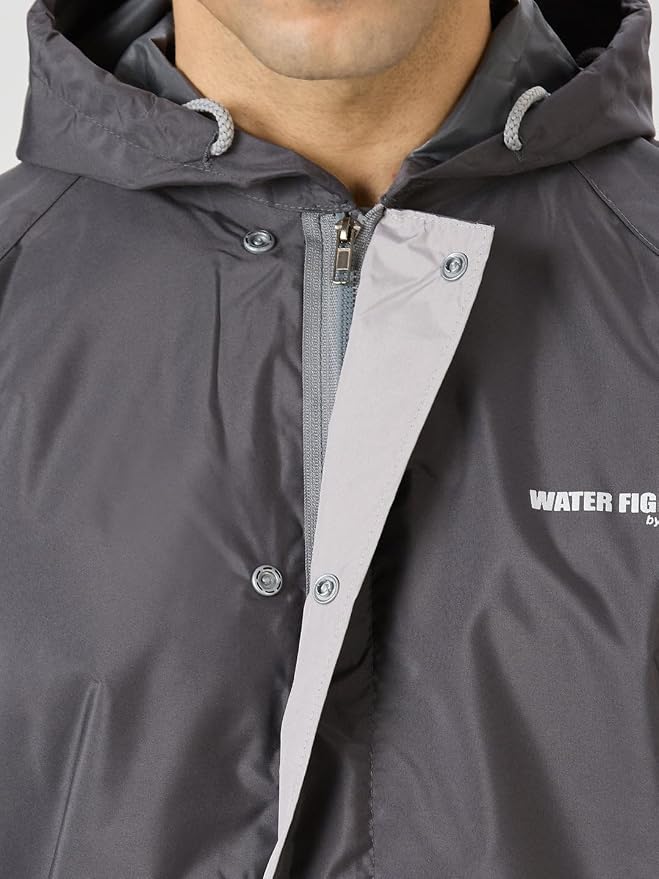 Water Fighter Rain Coat Adjustable Hood, Polyester Waterproof Full Sleeves, Top and Bottom Set Rainwear, Front Zip with Flap, Lightweight Raincoat (EWF79, Asphalt, 3XL)