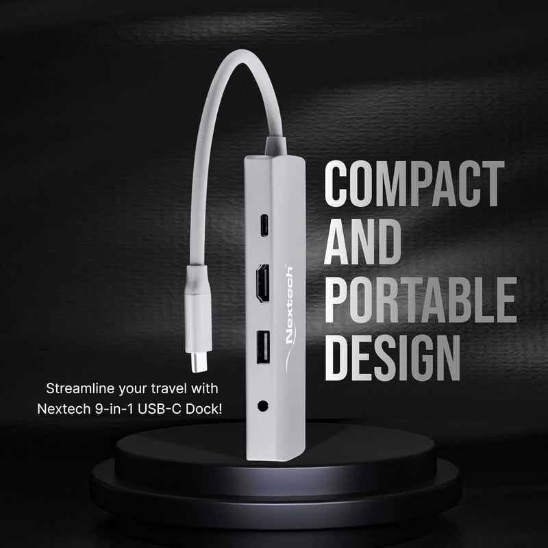 Nextech 9-in-1 USB-C Hub Docking Station â€“ Type-C Adapter with 4K HDMI, Gigabit LAN, PD 100W Charging, USB 3.0 Ports, SD/TF Card Reader, Audio Jack â€“ Compatible with MacBook, Windows â€“ Space Grey