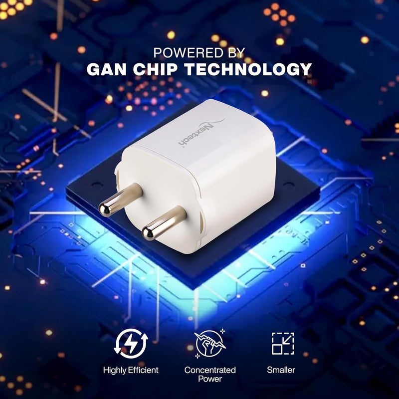 Nextech NTQ30 35W Dual Port PDQC3.0 GaN, BIS Certified, Made in India Fast Wall Charger Compatible with iPhones, iPads, Tablets, Android & Smartphones (White)