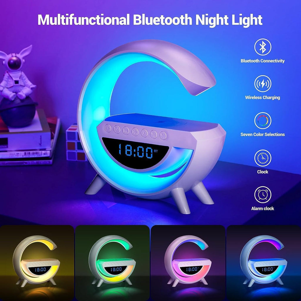 Gooble: Full Size G-Shaped RGB Atmosphere Lamp with 15W Wireless Charger, Bluetooth Speaker, Clock & Interactive Desk Light for Bedside & Room DÃ©cor