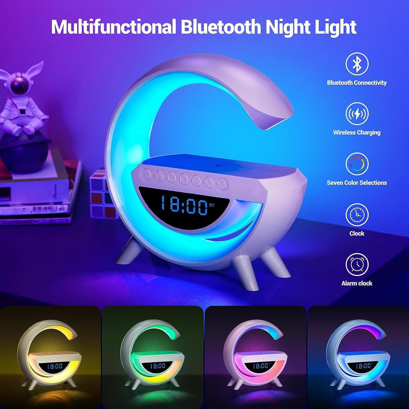 Gooble: Full Size G-Shaped RGB Atmosphere Lamp with 15W Wireless Charger, Bluetooth Speaker, Clock & Interactive Desk Light for Bedside & Room DÃ©cor