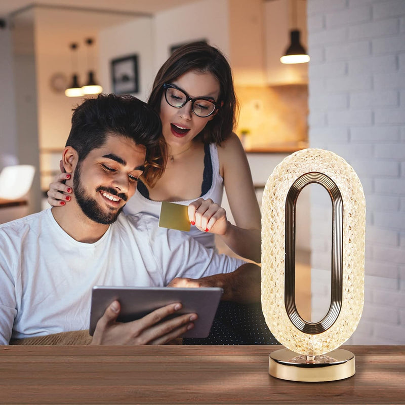 Crysta: Dimmable Touch Control Crystal Table Lamp with USB Rechargeable LED & Elegant Oval Design for Home, Bedroom & DÃ©cor