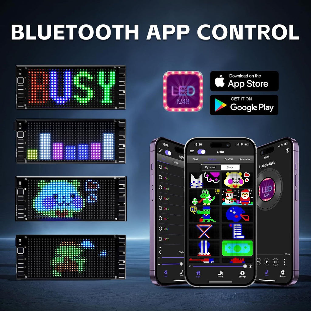 Pixy: RGB LED Matrix Display Panel with App & Remote Control, Flexible Pixel Sign Board for Cars, Rooms, Offices & Custom Scrolling Messages (7" Ã— 3")