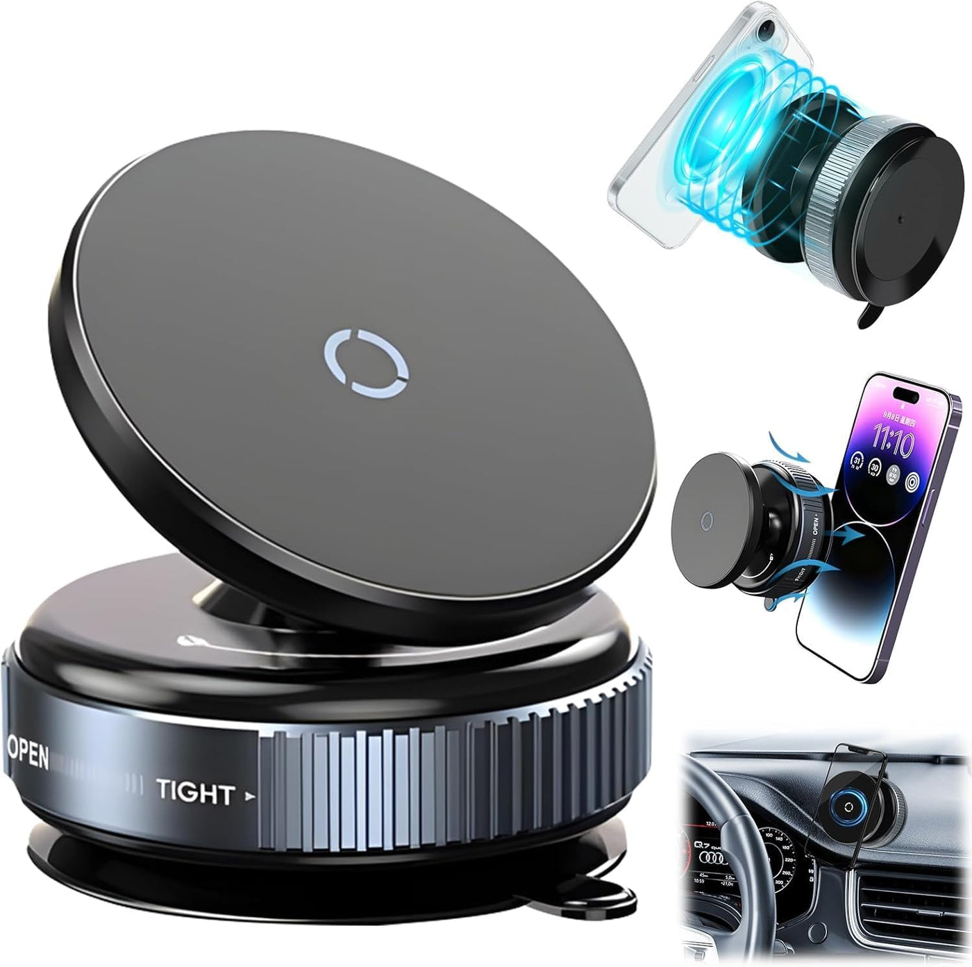 Stikko: Magsafe Strong Rotatable Suction Phone Holder for Car, Shower, Gym, Mi â€“ Includes Magnet Ring