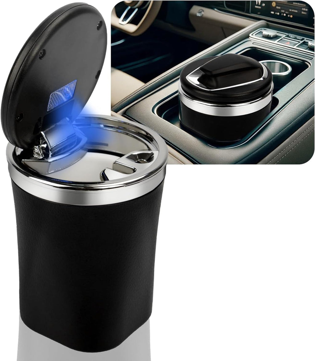 SmokeTrap: Portable Car Ashtray with Smell-Proof Lid & LED Light â€“ Ideal for Cup Holders & Travel Use