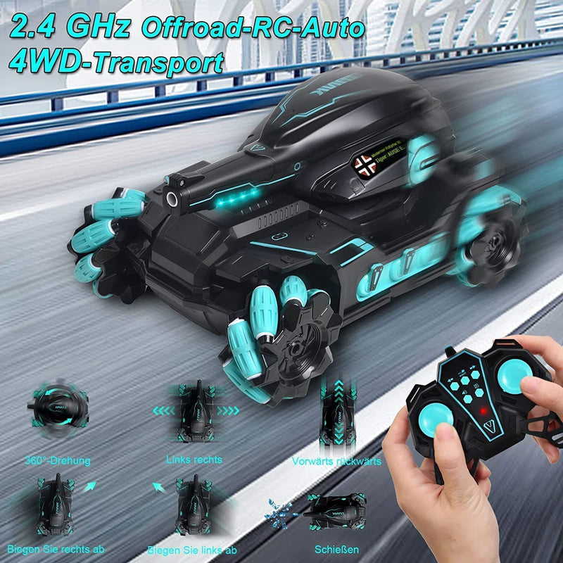 Tanko: RC Battle Car with Gesture Control & 360Â° Rotating Turret, Water Bullet Shooting, 4WD, High-Speed Drift & Rechargeable Battery