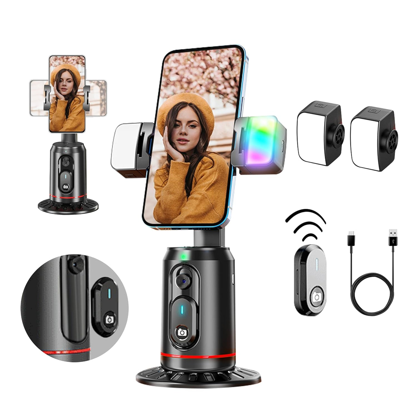 Create360: 360Â° Face Tracking Phone Holder with Auto Motion, Gesture Control & Remote for Vlogging, Streaming & Video Recording