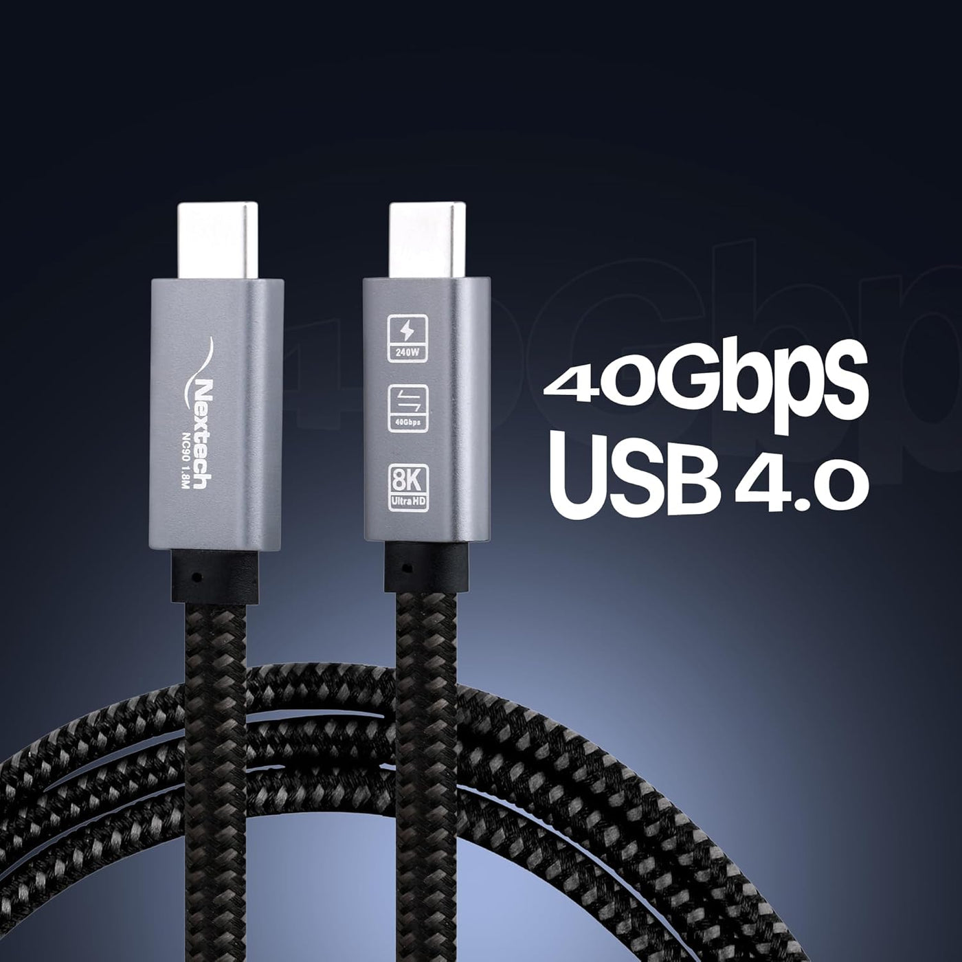 Nextech USB-C to USB-C Thunderbolt 4 / USB4 Cable 240W PD, 40Gbps Data Transfer, 8K@60Hz Video Support, E-Marker Smart Chip, Type-C Fast Charging Cable for MacBook, iPhone, iPad, Galaxy, Laptops & SSD