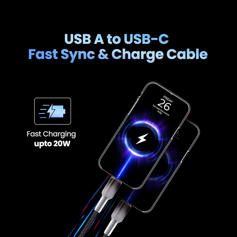 Nextech USB A to USB-C Braided 3Amp Fast Sync & Charge Cable for Smartphones, Tablets & other Type C devices (2.44 M)