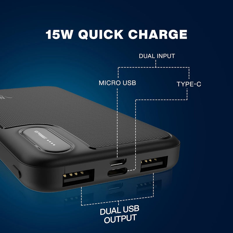 Nextech 10000mAh Power Bank with Dual Input (Type-C + Micro) & Dual Output