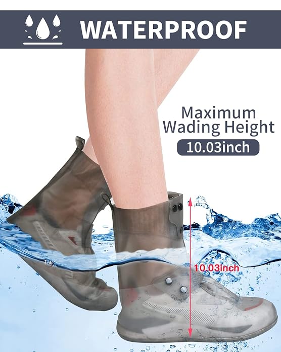 10 inch Tall Silicone Shoe Cover Waterproof, Double-Breasted Waterproof Layer Shoes Cover for Rainy, Reusable Non-Slip Shoe Rain Cover
