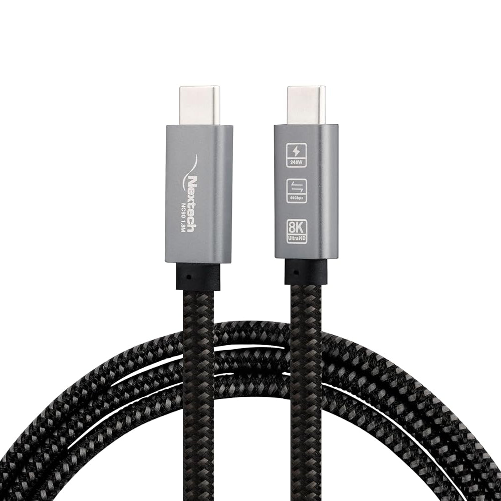 Nextech USB-C to USB-C Thunderbolt 4 / USB4 Cable 240W PD, 40Gbps Data Transfer, 8K@60Hz Video Support, E-Marker Smart Chip, Type-C Fast Charging Cable for MacBook, iPhone, iPad, Galaxy, Laptops & SSD