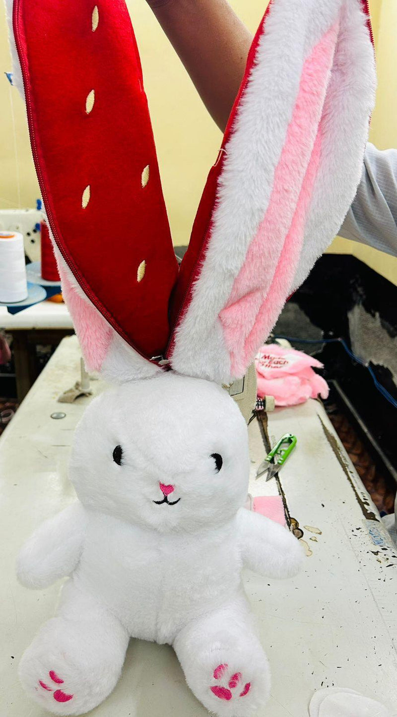 PeekaBoo: Reversible Strawberry Bunny Plush Toy Pillow with Zipper â€“ Soft & Cuddly Gift for Kids & Plush Lovers