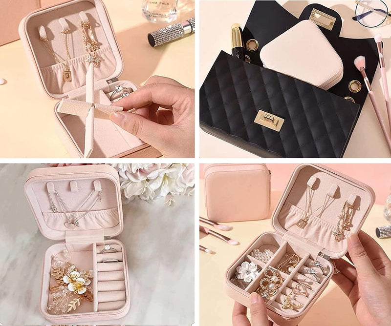 Pouch: Portable Travel Jewelry Organizer with PU Leather Zipper Case & Dividers for Rings, Earrings & Necklaces
