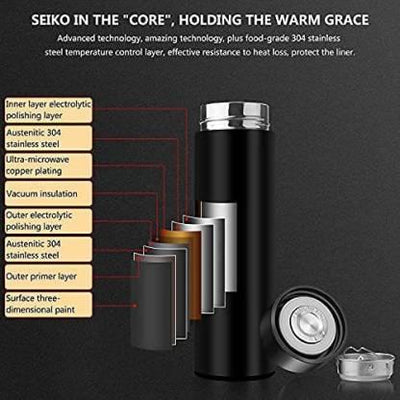 DigiSip: 500ml LCD Thermos Bottle with LED Temperature Display & Double Wall Vacuum Insulation