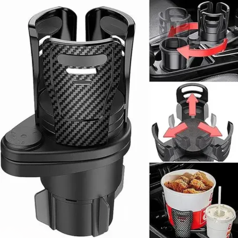 DuoHold: 2-in-1 Car Cup Holder Expander with 360Â° Rotation & Adjustable Dual Cup Slots for Large Drinks & Travel Convenience